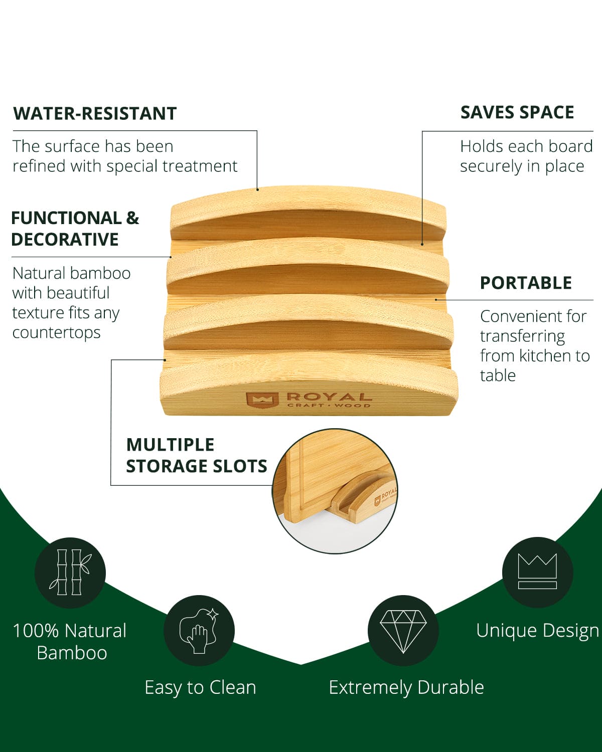 Cutting Board Stand with 3 Slots, Natural - Patrian Supply Co.