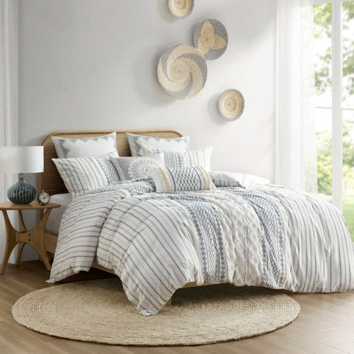 Full Queen Cotton Printed Duvet Cover Set With Chenille - Patrian Supply Co.