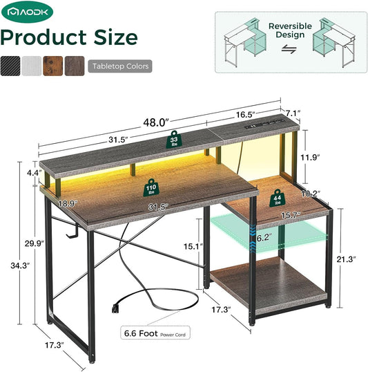 Computer Desk,48 Inch Gaming Desk with Led Lights & Power Outlet