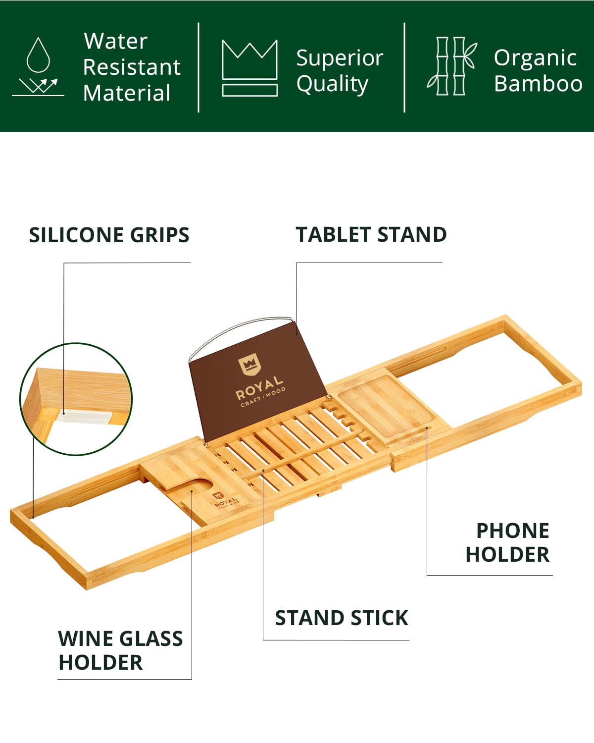 Bathtub Caddy Tray Lite, Natural - Patrian Supply Co.
