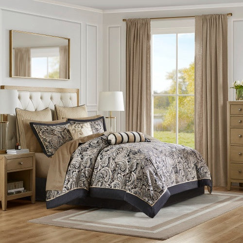 12 Piece Comforter Set With Cotton Bed Sheets Black Queen - Patrian Supply Co.