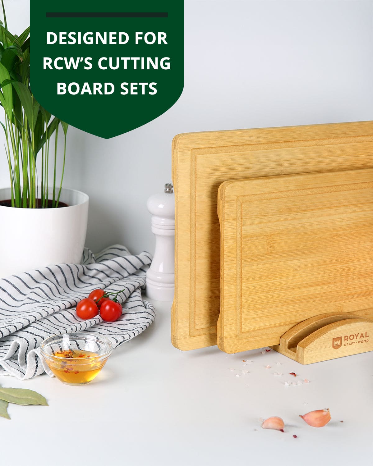 Cutting Board Stand with 3 Slots, Natural - Patrian Supply Co.