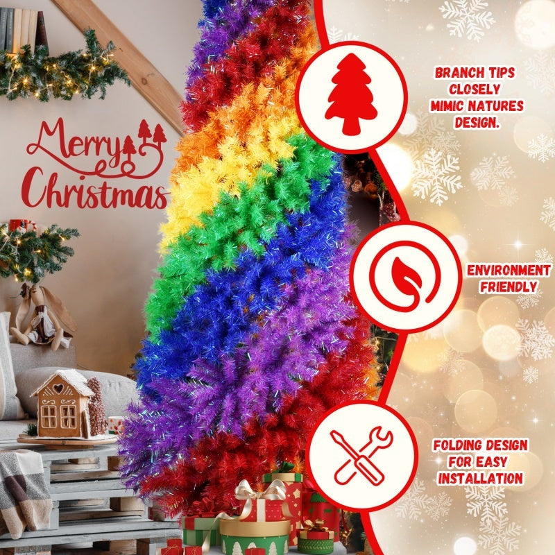 6FT 7.5FT Artificial Colorful Rainbow Christmas Tree, Hinged Xmas Tree With PVC Branch Tips - Patrian Supply Co.