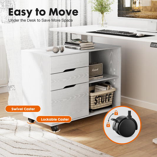 3 Drawer Mobile Rolling Lateral File Cabinet