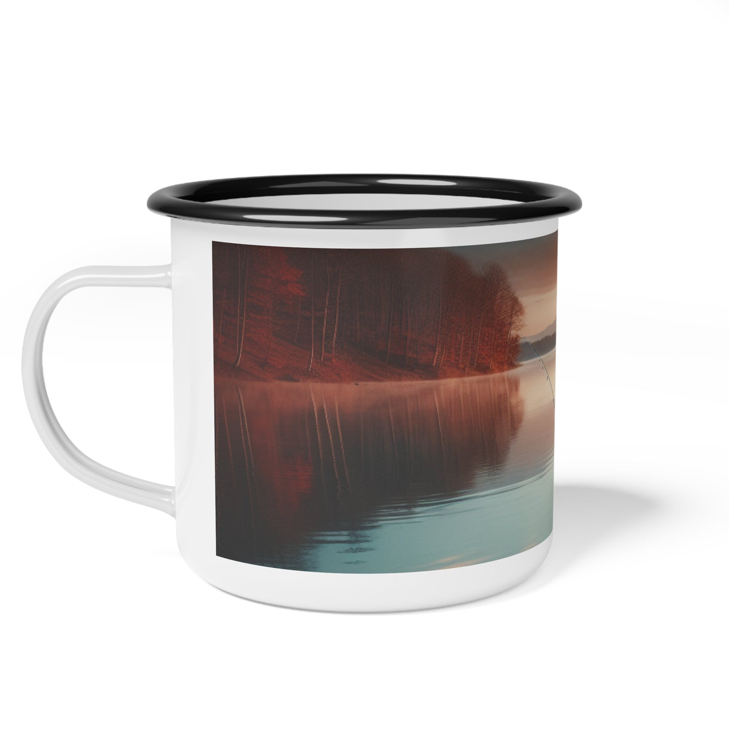 Rustic Enamel Camp Cup with Fisherman Design