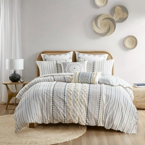 Full Queen Cotton Printed Duvet Cover Set With Chenille - Patrian Supply Co.
