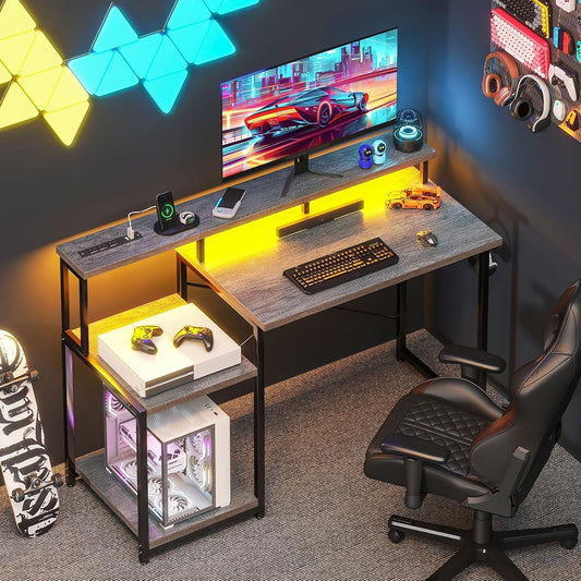 Computer Desk,48 Inch Gaming Desk with Led Lights & Power Outlet