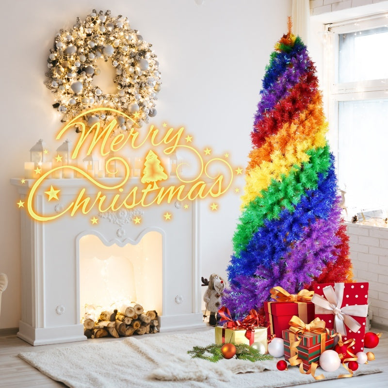6FT 7.5FT Artificial Colorful Rainbow Christmas Tree, Hinged Xmas Tree With PVC Branch Tips - Patrian Supply Co.