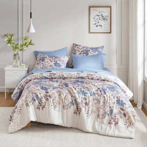 Floral Comforter Set With Bed Sheets Blue Queen - Patrian Supply Co.