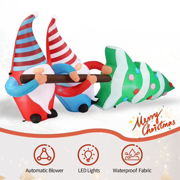 7 FT Lighted Christmas Inflatable Decoration, Inflatable Gnomes Pulling Christmas Tree - Patrian Supply Co.
