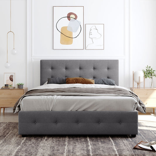 Upholstered Platform Bed with Classic Headboard and 4 Drawers