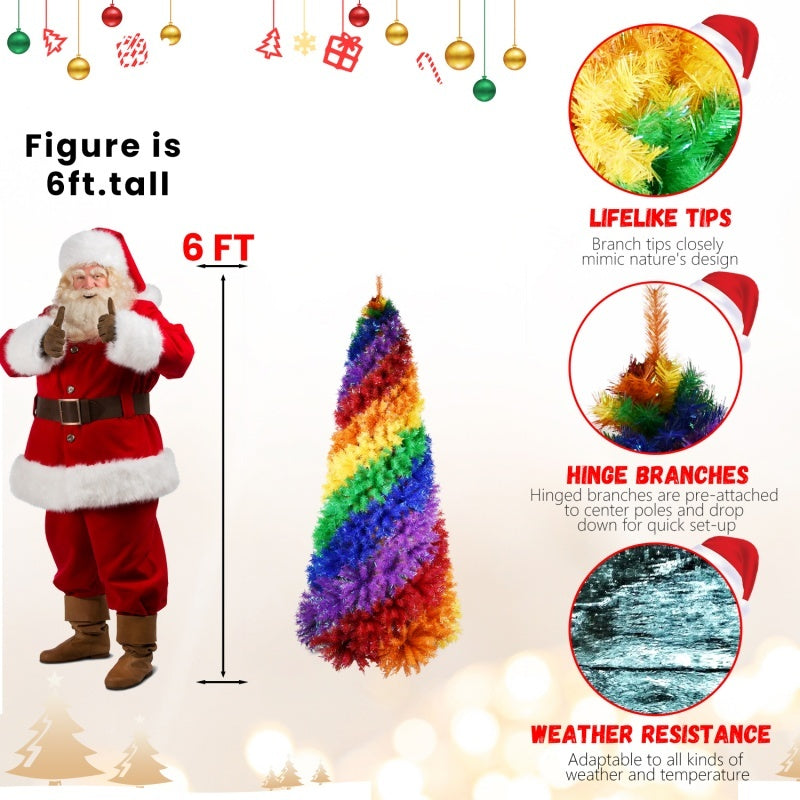 6FT 7.5FT Artificial Colorful Rainbow Christmas Tree, Hinged Xmas Tree With PVC Branch Tips - Patrian Supply Co.