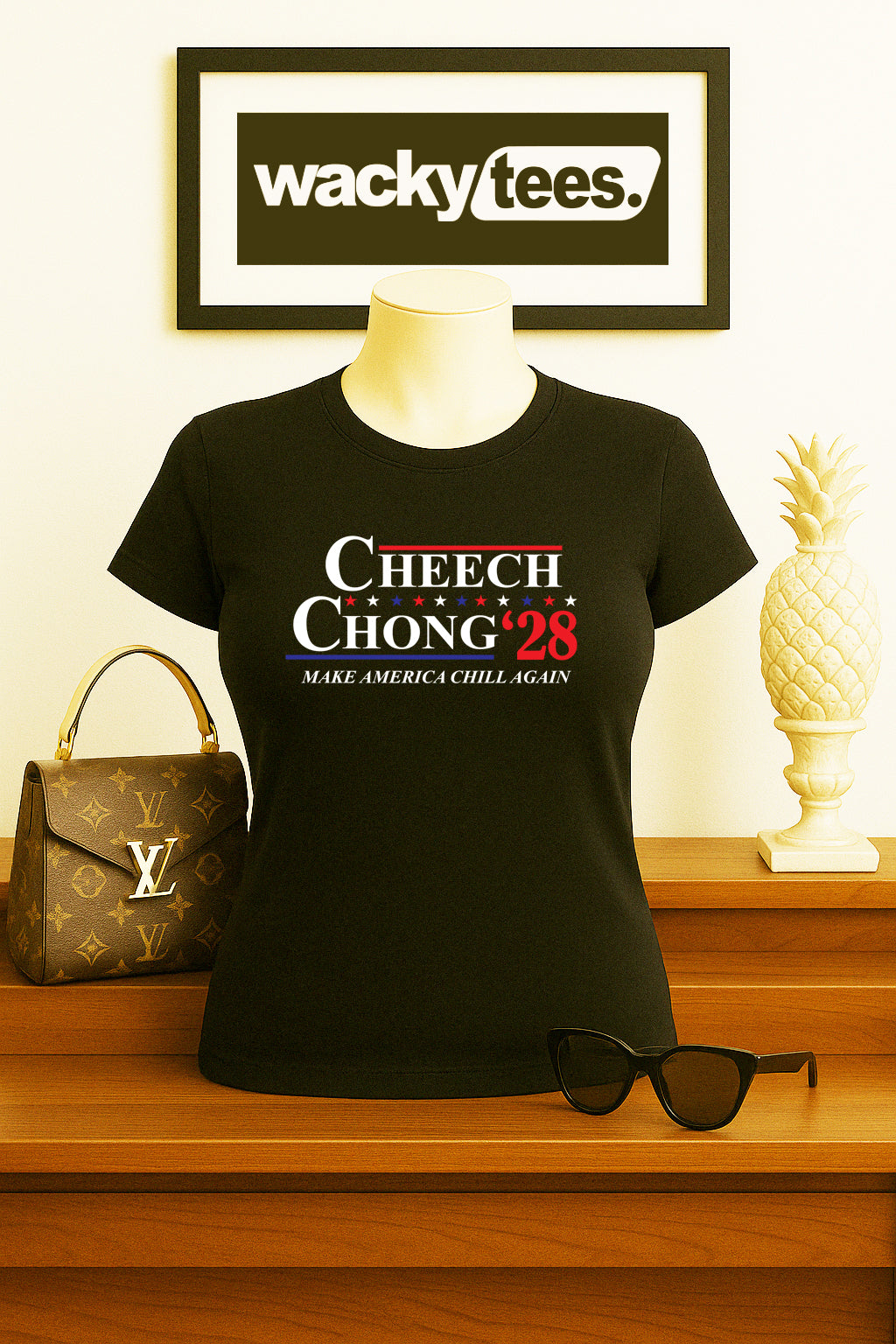 Cheech and Chong 2028 Election Parody Make America Chill Again Graphic Tee Shirt
