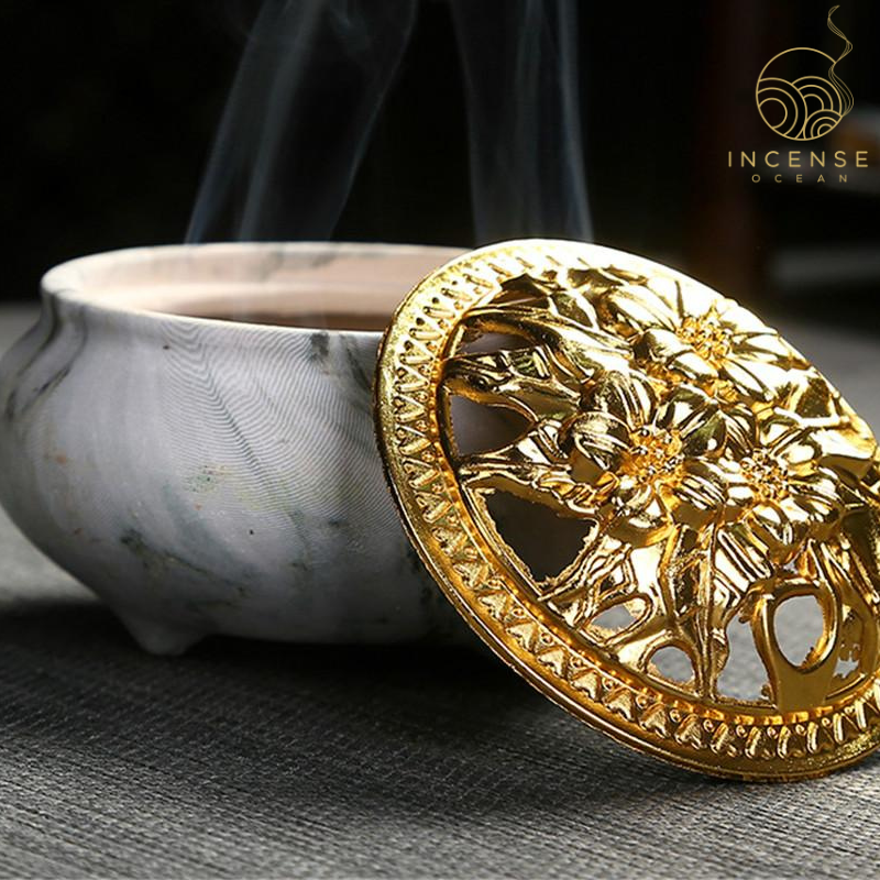 Marble Coil Censer Incense Burner Copper Cover Ceramic