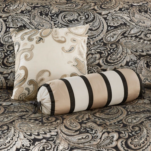 12 Piece Comforter Set With Cotton Bed Sheets Black Queen - Patrian Supply Co.