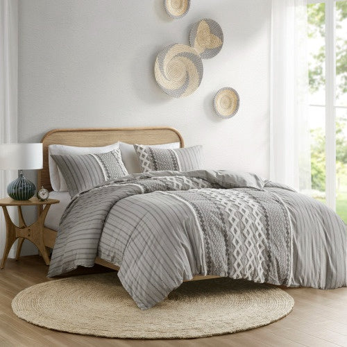 Full Queen Cotton Printed Duvet Cover Set With Chenille - Patrian Supply Co.