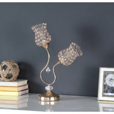 Rose Gold 2-Floral Trumpet Glam Metal Table Lamp