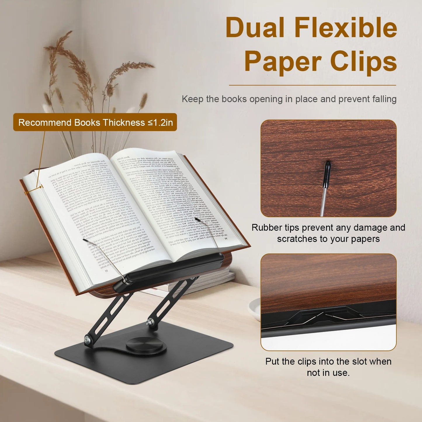 Book Stand for Reading Foldable Wood Book Holder