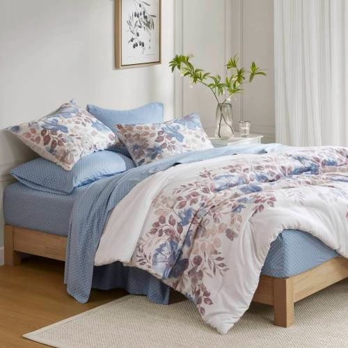 Floral Comforter Set With Bed Sheets Blue Queen - Patrian Supply Co.