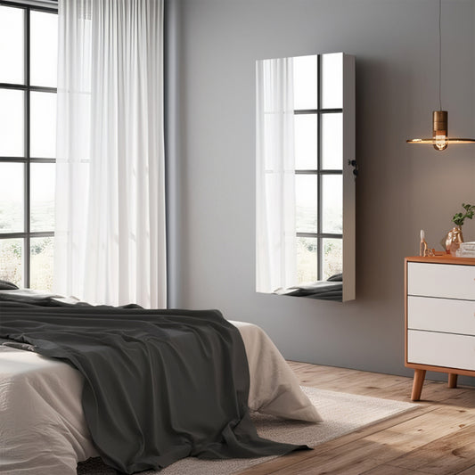 Full Mirror Wall Hanging, 4 Layers Of Storage, 3 Storage Boxes, Wooden Stickers