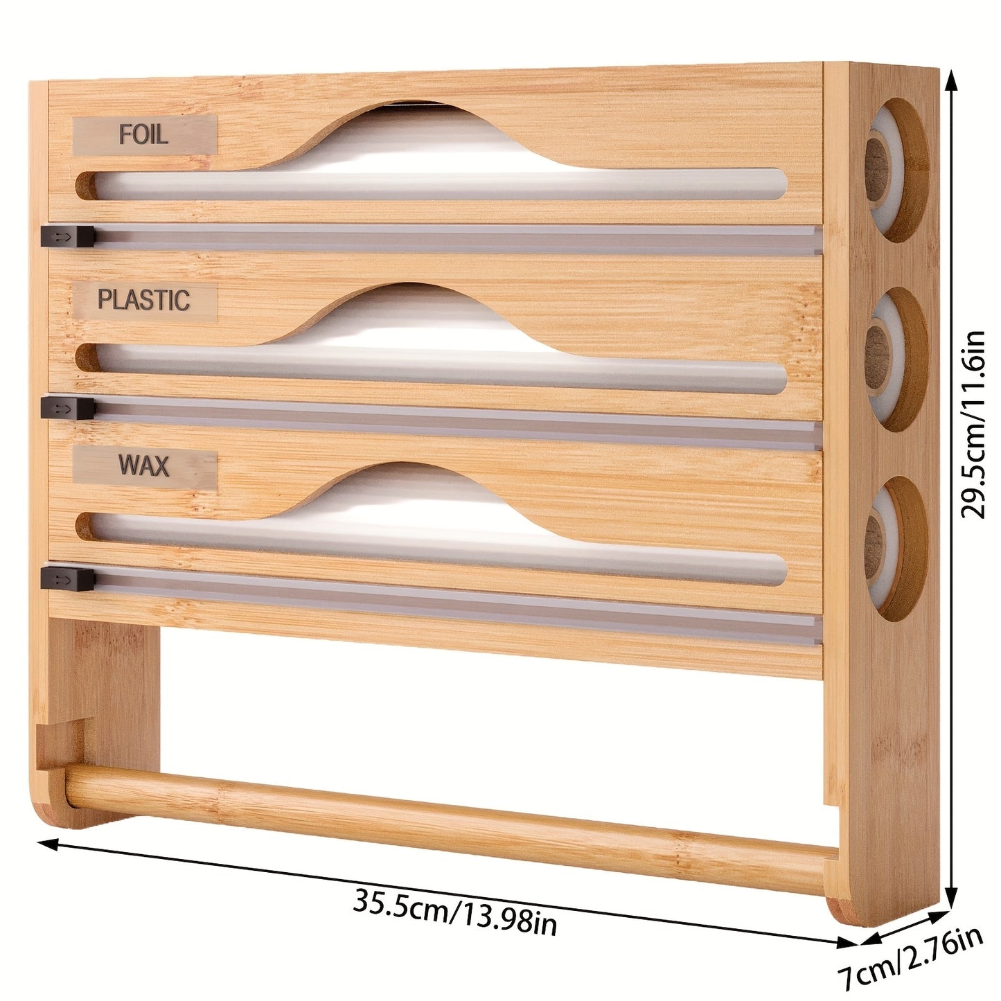 A Bamboo Cling Film Cutter With A Tissue Holder