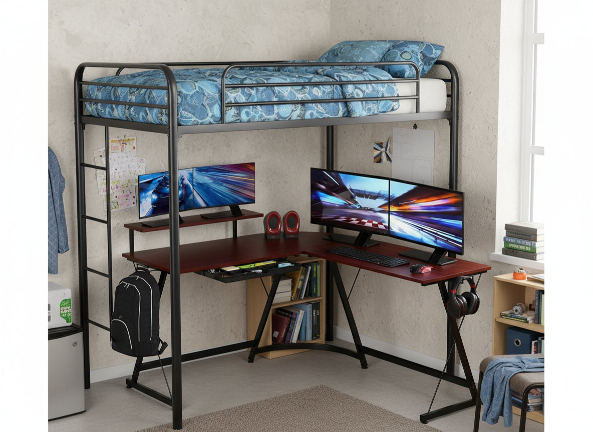 Vista L-Shape Desk with Monitor Stand, Cherry