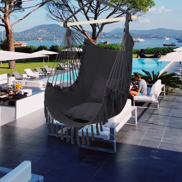 Galvanized Pipe Cut Gray Fringe Cushion Hanging Chair Polyester Cotton Belt 2pcs Cushion
