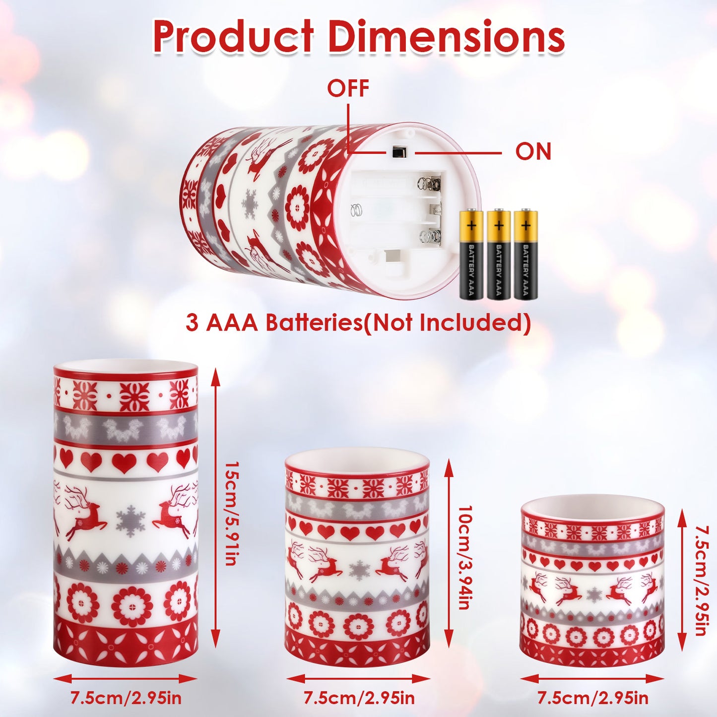 3Pack Christmas Flameless LED Candles - Patrian Supply Co.