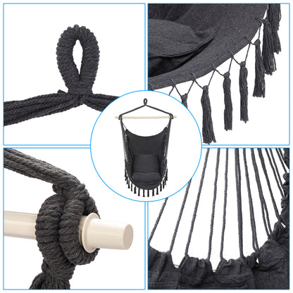 Galvanized Pipe Cut Gray Fringe Cushion Hanging Chair Polyester Cotton Belt 2pcs Cushion