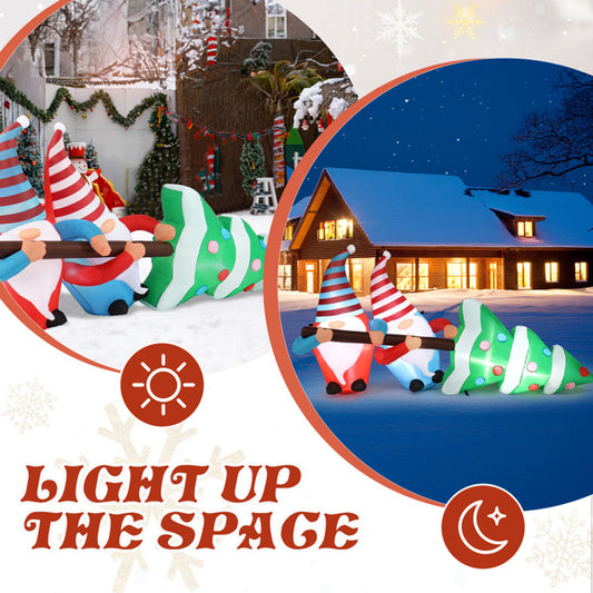 7 FT Lighted Christmas Inflatable Decoration, Inflatable Gnomes Pulling Christmas Tree - Patrian Supply Co.