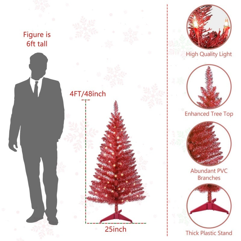 4 Ft Red Artificial Christmas Tree With 50 Lights - Patrian Supply Co.