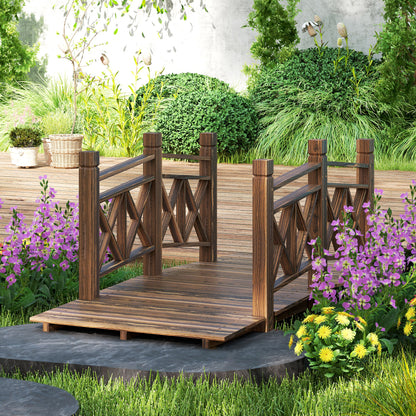 5 Ft. Wooden Garden Bridge Footbridge For Ponds, Creeks, Streams, Carbonized