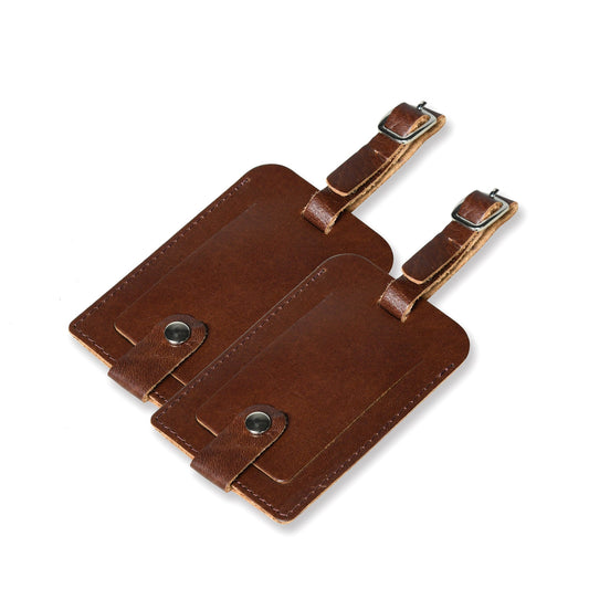 Dark Brown Leather Luggage Tags Set
