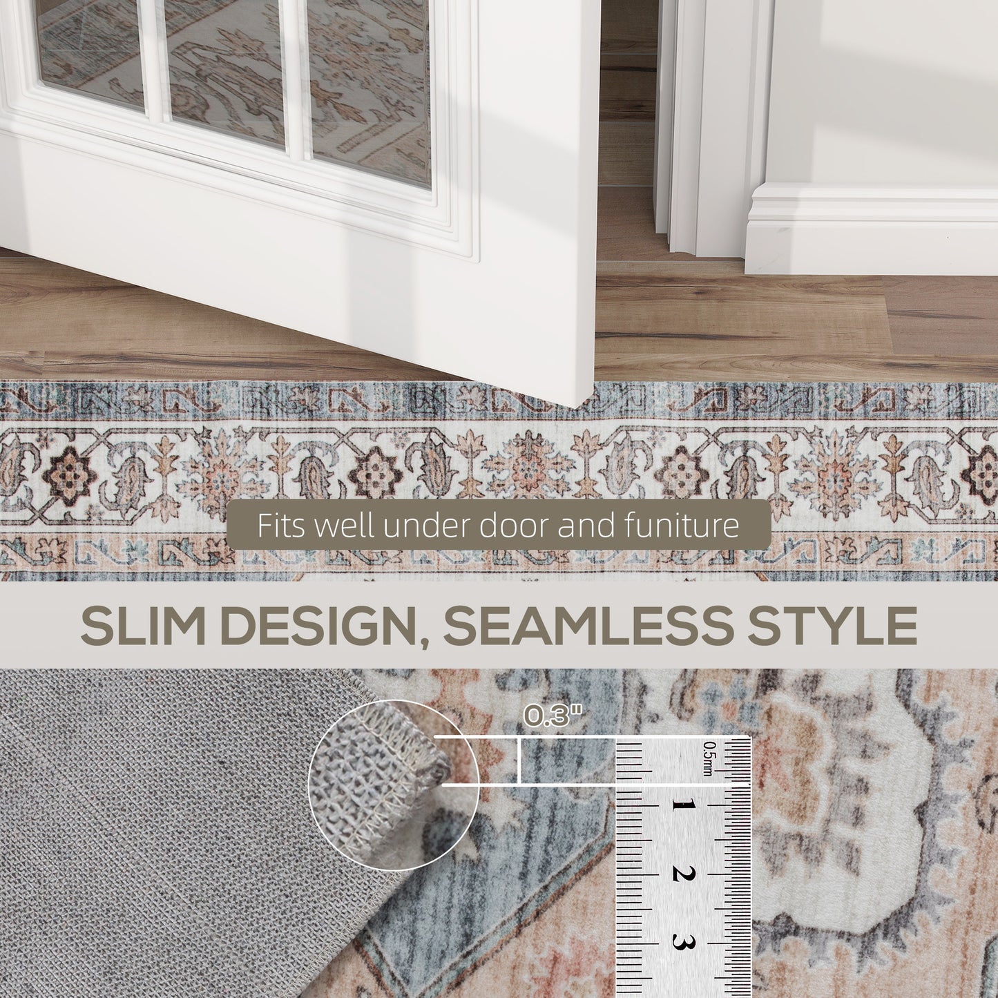 8x10 Area Rug, Vintage Machine Washable Rug