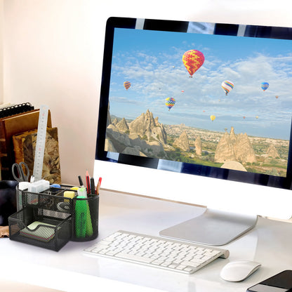 1Pc Metal Mesh Pencil Holders Desk Organizer With 9 Compartment Pen Holder Storage