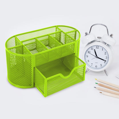 1Pc Metal Mesh Pencil Holders Desk Organizer With 9 Compartment Pen Holder Storage