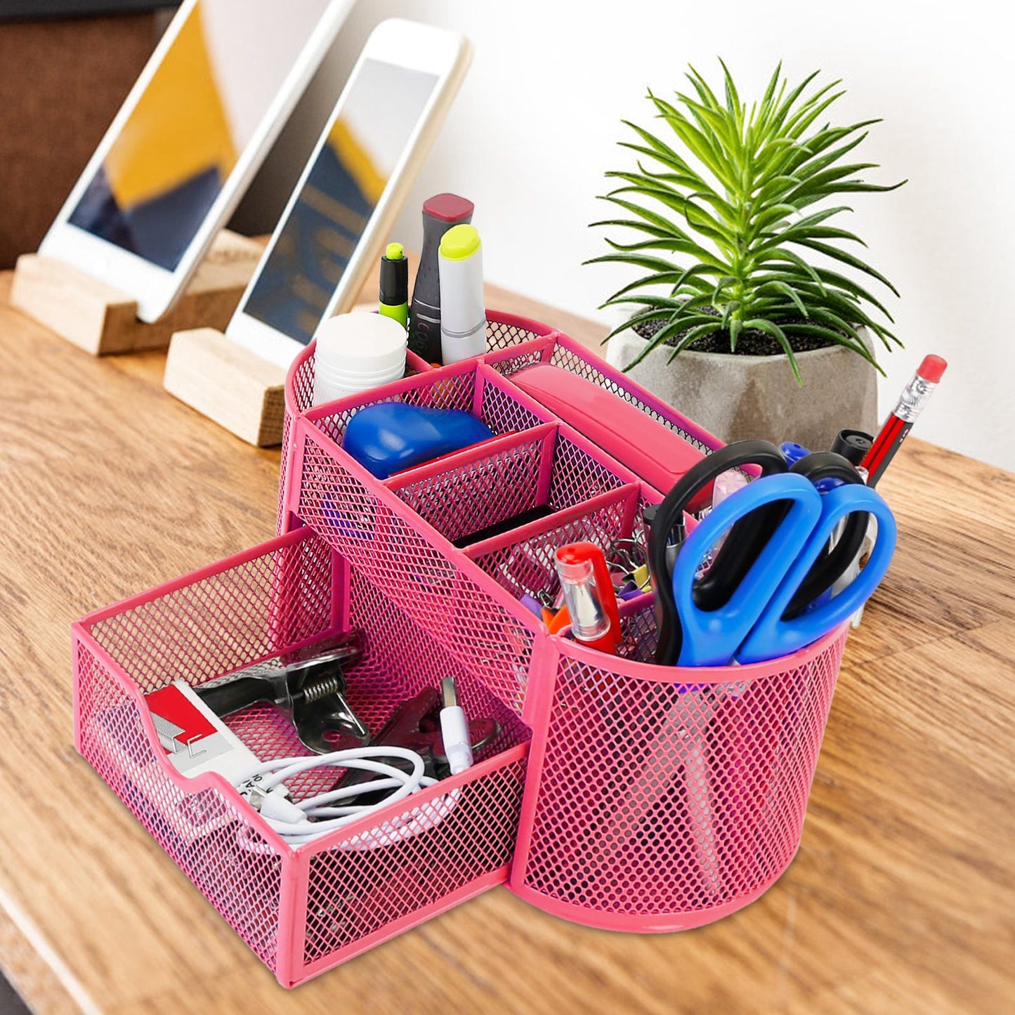 1Pc Metal Mesh Pencil Holders Desk Organizer With 9 Compartment Pen Holder Storage
