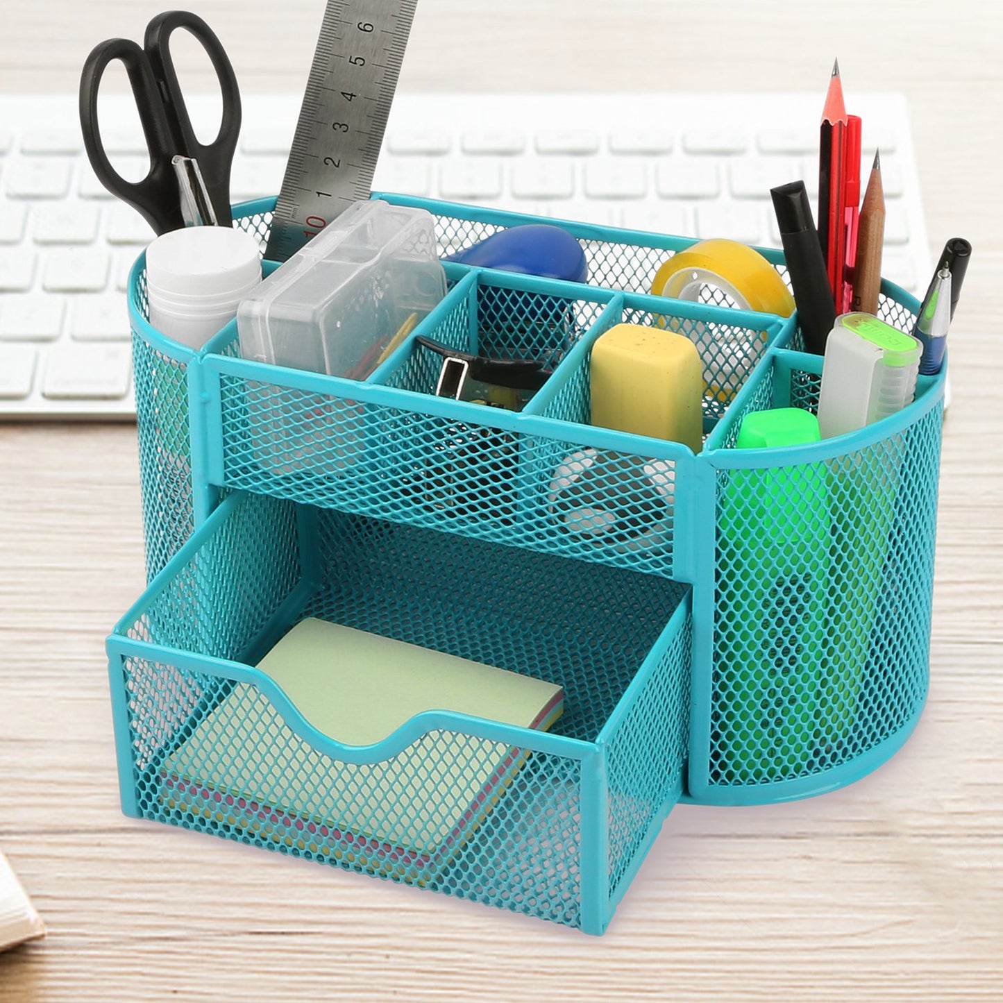 1Pc Metal Mesh Pencil Holders Desk Organizer With 9 Compartment Pen Holder Storage
