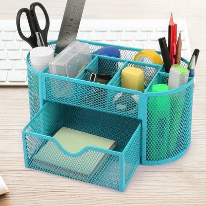 1Pc Metal Mesh Pencil Holders Desk Organizer With 9 Compartment Pen Holder Storage