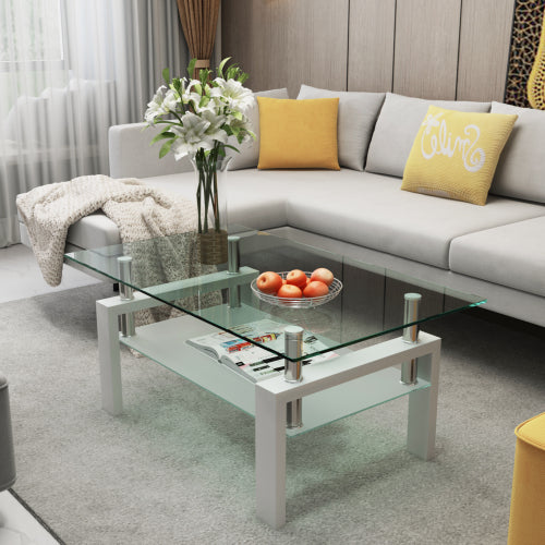 White coffee table, clear coffee table, and modern side or center tables