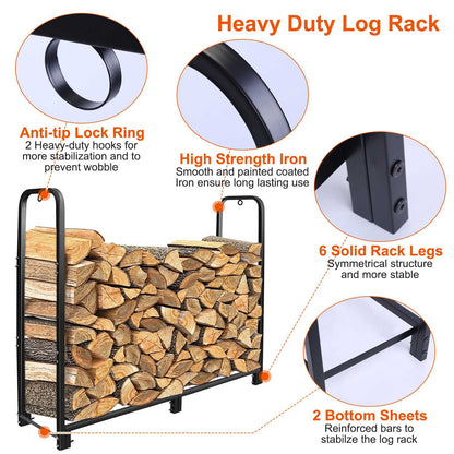 1Pc Firewood Log Rack 2500LBS Iron Wood Lumber Storage