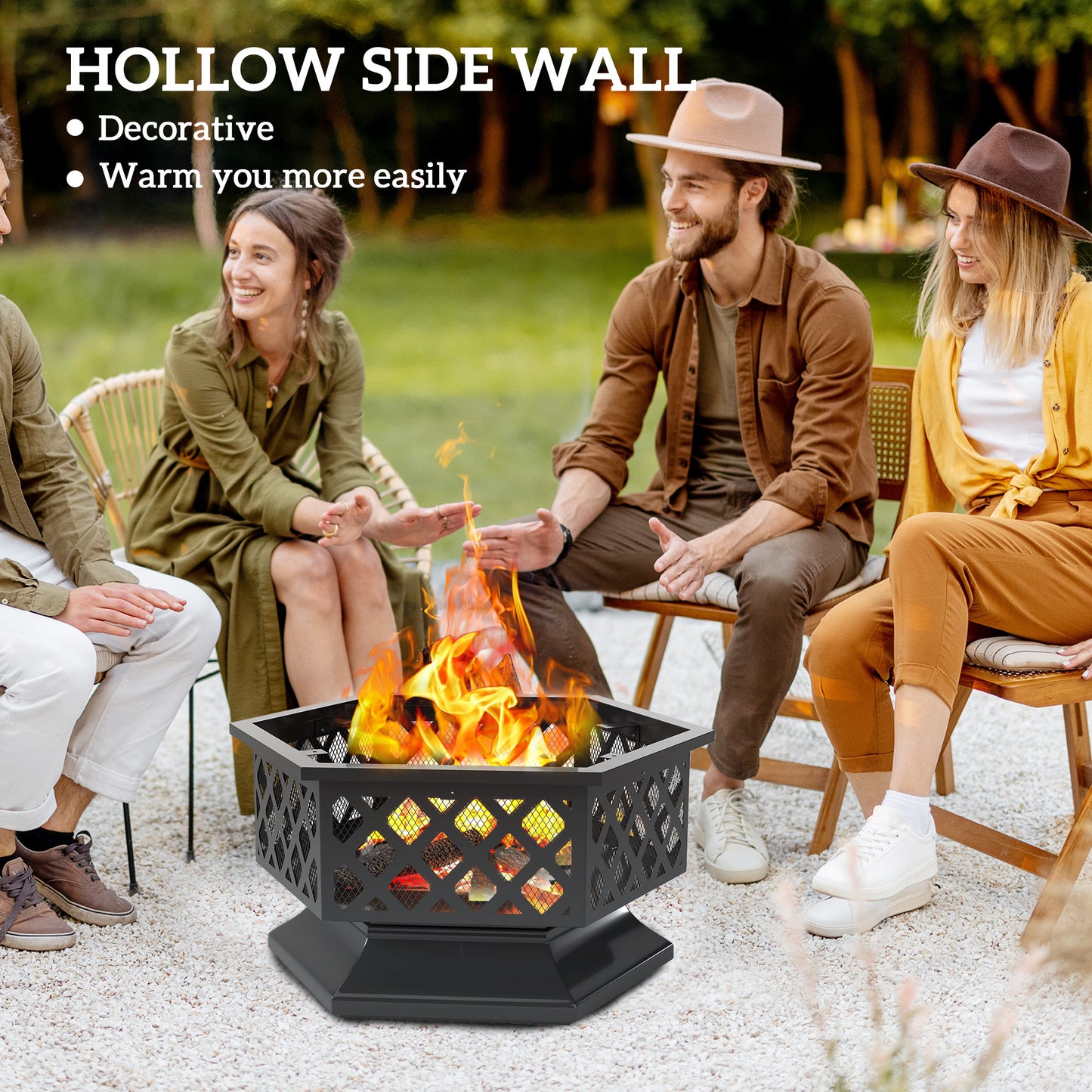 28 Outdoor Fire Pit with Grill Hexagon Fireplace