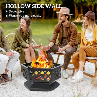 28 Outdoor Fire Pit with Grill Hexagon Fireplace