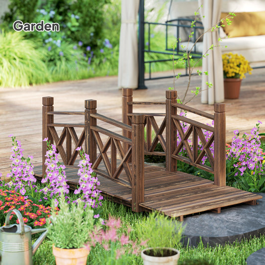 5 Ft. Wooden Garden Bridge Footbridge For Ponds, Creeks, Streams, Carbonized