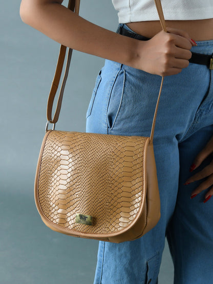 The Croco Satchel- Beige