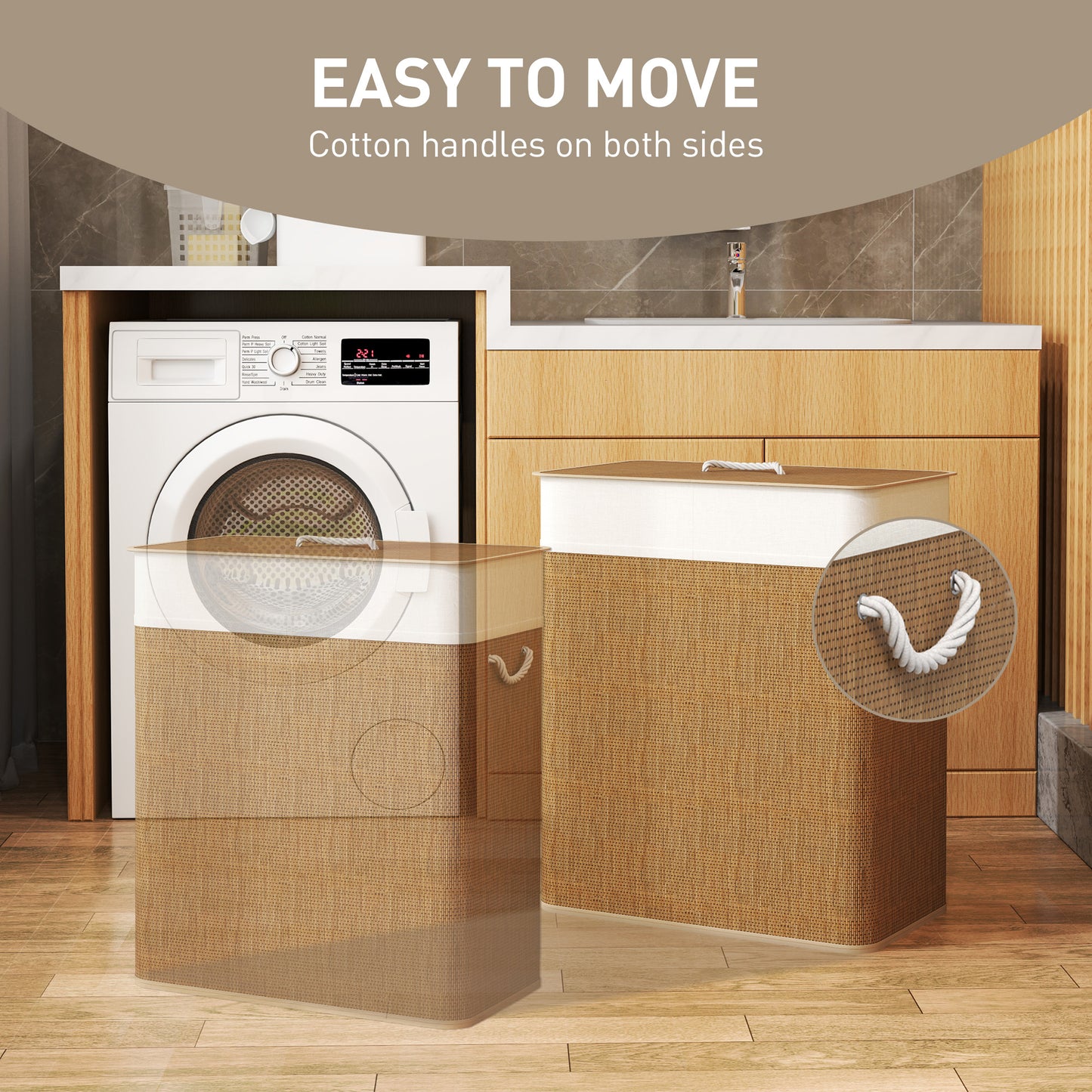 Double Laundry Basket With Lid, 26.4 Gallon