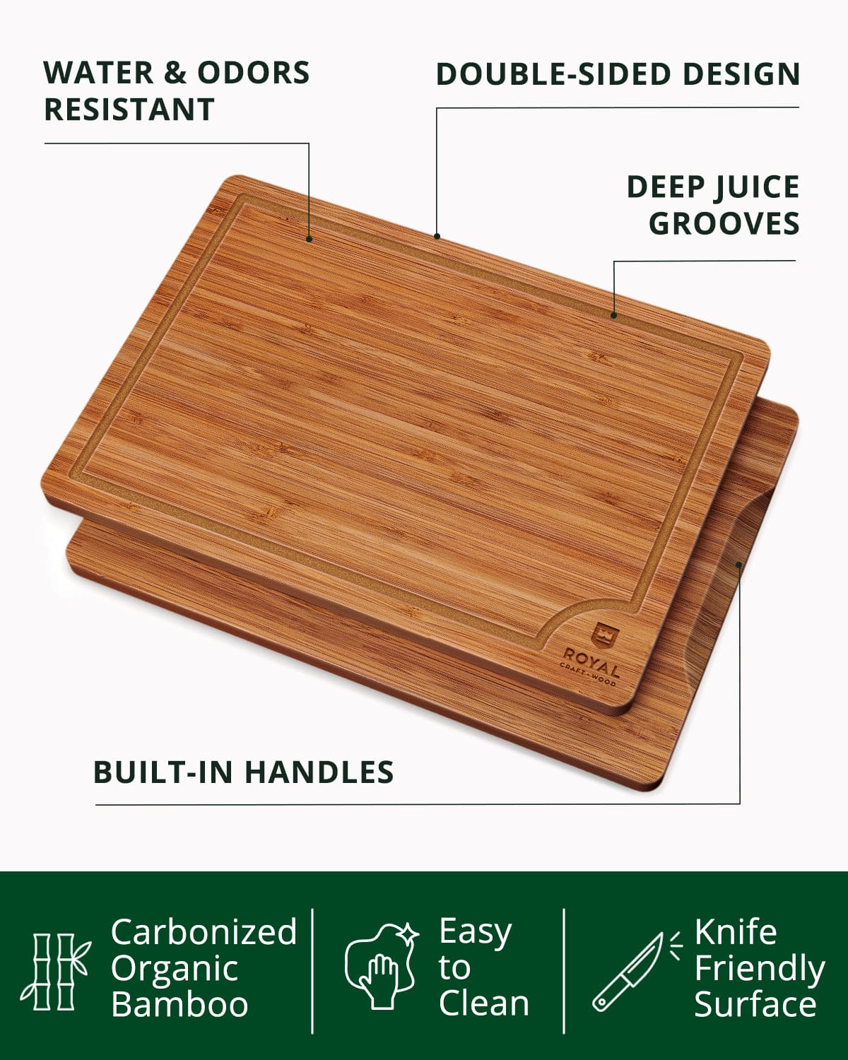 Cutting Board Set of 3, Bamboo, Brown