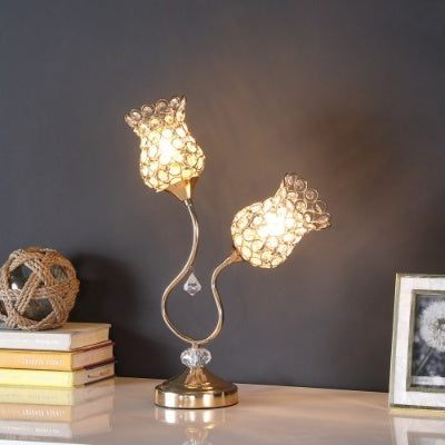 Rose Gold 2-Floral Trumpet Glam Metal Table Lamp