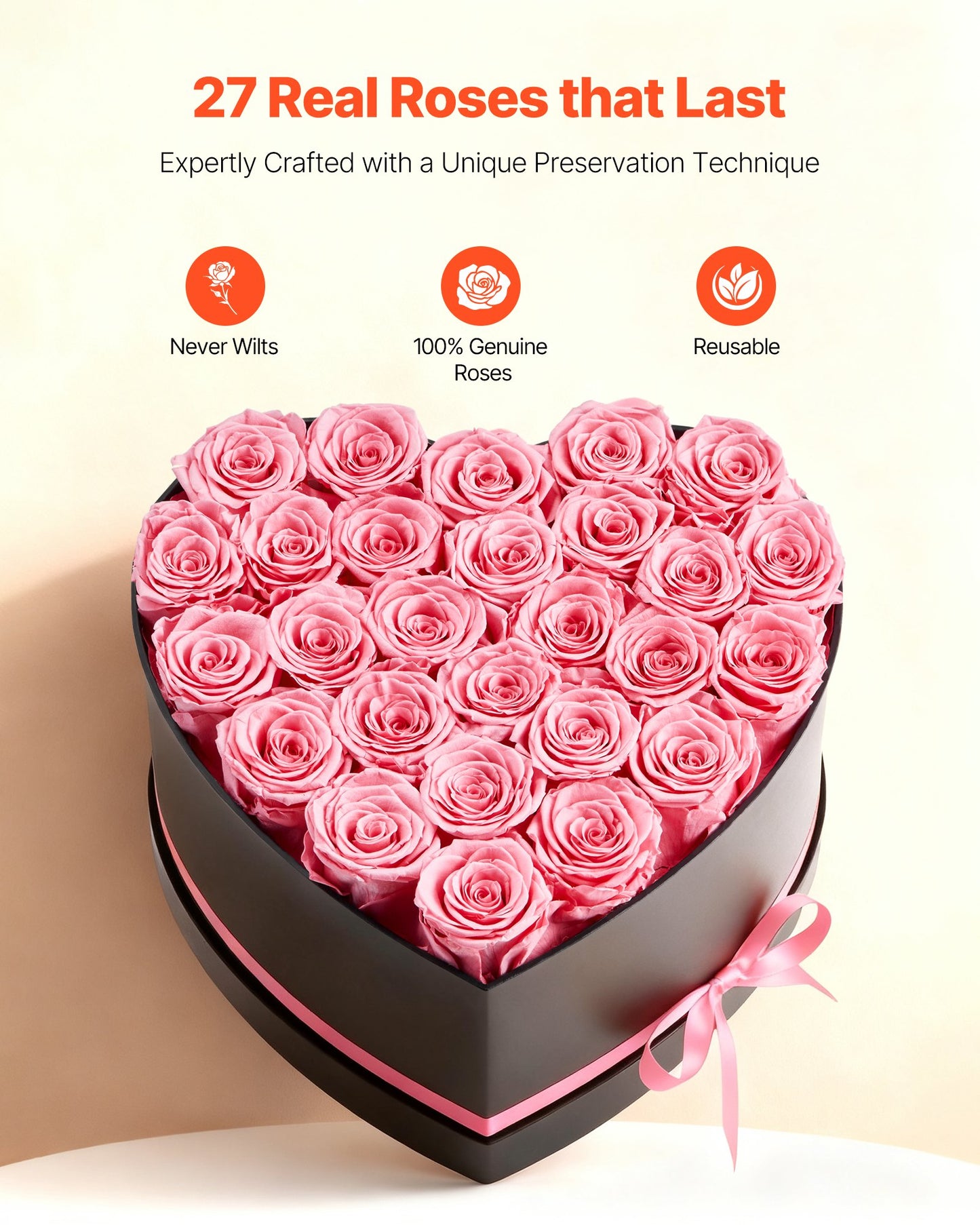 Forever Flowers, 27 Preserved Roses In A Heart Shape Box