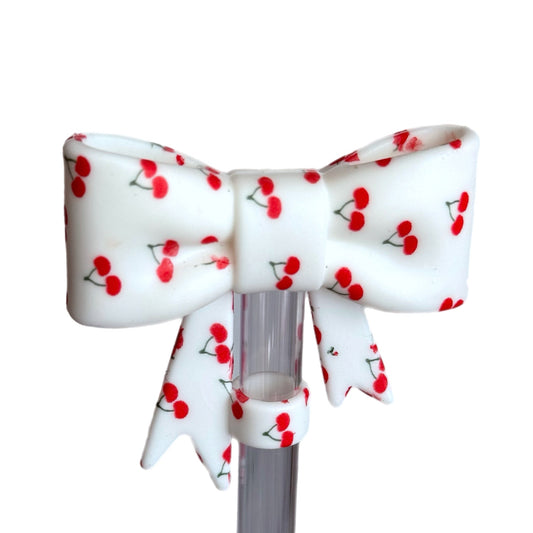 Cherries 3D Bow Straw Topper *Hydroprinted*